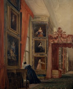 The Long Gallery at Hardwick (akvarelli paperille) tekijältä David Cox