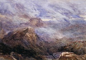 Welsh Sketch - Burning Bracken (akvarelli paperille) tekijältä David Cox