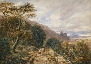 Maaseutupolku, joka johtaa Harlechin linnaan, 1842 tekijältä David Cox the elder