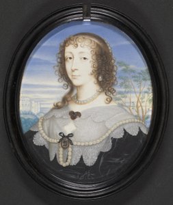 Kuningatar Henrietta Maria (1609-69) (guassi tarranauhalla asetettuna gesso-taustaiselle kortille)