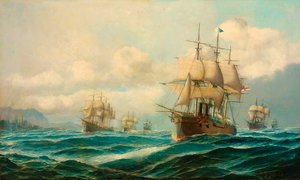 Vara-amiraali Phipps Hornbyn laivue höyryämässä Dardanellien läpi matkalla Konstantinopoliin helmikuussa 1878