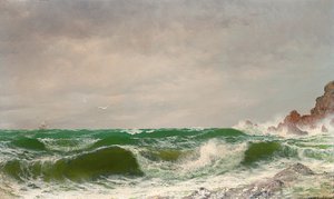 Aallot törmäävät kallioisella rannikolla, 1885