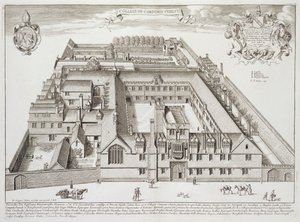 Corpus Christi College, Oxford, "Oxonia Illustrated", julkaistu 1675 (kaiverrus) tekijältä David Loggan