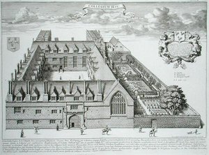 Jesus College, Oxford, Oxonia Illustratasta, julkaistu 1675 (kaiverrus) tekijältä David Loggan