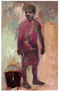 Boy and Water Bucket 2016 (Mixed Media puupaneelilla) tekijältä David McConochie