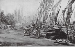 Lontoo: Chiswick, Low Tide (litografia). tekijältä David Muirhead (after) Bone