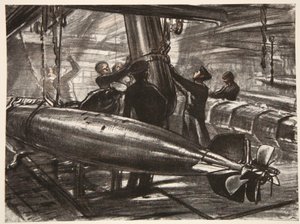 Taistelulaivan upotetussa torpedohuoneistossa, kuvitus teoksesta 