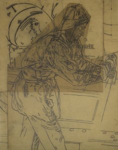 Tutkimus talviaikaista miinanlaskua varten Islannin edustalla, n.1942, kate 6 (hiilikynä kuultopaperille). tekijältä David Muirhead Bone