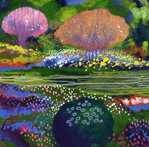 Mehiläispuutarha, 2017(akryyli kankaalle) tekijältä David Newton