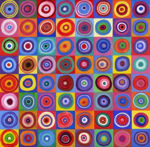 In Square Circle 64 Kandinskyn mukaan, 2012 (akryyli kankaalle) tekijältä David Newton