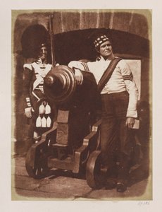 Artilleryman ja Highlander, Edinburghin linna (suolapaperiprintti kalotyyppinegatiivista) tekijältä David Octavius Hill