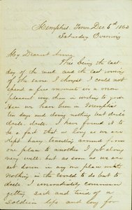 D.R.Greerin kirje, Memphis, Tn., Anna McKinneylle, 6. joulukuuta 1862 tekijältä David Perkins Grier