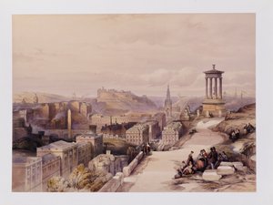 Näkymä Edinburghiin, elokuvasta "Skotlanti Delineated in a Series of Views by J.M.W. Turner, David Roberts, etc.", n. 1850 tekijältä David Roberts