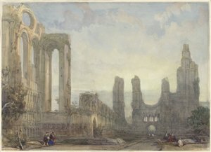 Aberbrothwick Abbeyn rauniot yöllä tekijältä David Roberts