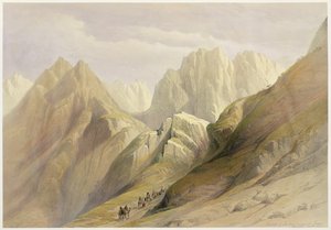 Ascent of the Lower Range of Siina, 18. helmikuuta 1839, levy 114 The Holy Land -teoksen III niteestä, kaiverrettu Louis Haghe (1806-85) pub. 1849 tekijältä David Roberts