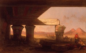 Egyptiläinen maisema ja kaukainen näkymä pyramideille tekijältä David Roberts