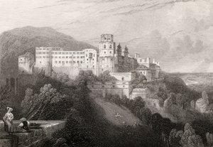 Heidelbergin linna, Heidelberg, J.T.Willmoren kaivertama teokseen The Pilgrims of the Rhine, julkaistu 1840 tekijältä David Roberts