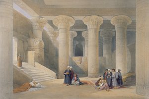 Esnan temppelin sisustus Ylä-Egyptissä, "Egypti ja Nubia", kaiverrettu Louis Haghe, julkaistu Lontoossa, 1838 (värilitho)