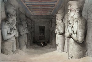 Aboo Simbelin temppelin sisustus, Egypti ja Nubia, Louis Haghen litografia, 1849