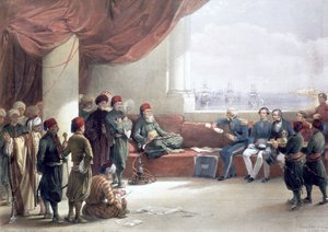 Egyptin varakuninkaan haastattelu hänen palatsissaan, Aleksandriassa, Egyptissä, 12. toukokuuta 1839, 1800-luku tekijältä David Roberts