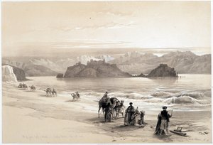 Graian saari, Akabahinlahti (Akaba tai Aqaba), piirros tehty 27.2.1839 "" Pyhässä maassa", Lontoo 1849 tekijältä David Roberts