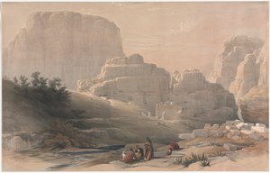 Petra, laakson alapää, katselemassa Akropolista, 1839. tekijältä David Roberts