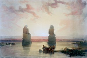 Memnonin kolossit Thebassa tulvan aikana 1800-luvulla tekijältä David Roberts