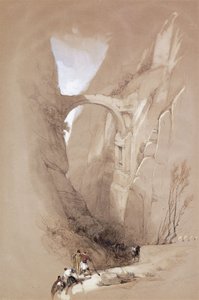 Petraan johtava riemukaari, joka ylittää rotkon, 1839 tekijältä David Roberts