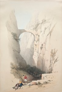 Petraan johtava riemukaari, joka ylittää rotkon, 1839. tekijältä David Roberts