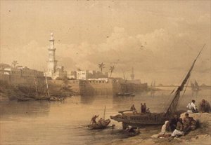 Näkymä Niilille, lautta Gizaan, "Egypti ja Nubia", Vol.3 (litho) tekijältä David Roberts