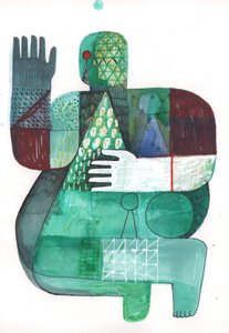 Bodies of Land and Water 1, 2023 (sekoitettu maali paperille)