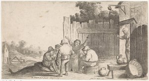 Viisi viljelijää noin tonnin verran Ulkoilma-genrekohtaukset (sarjan nimi) tekijältä David Teniers (II) (attributed to workshop of)