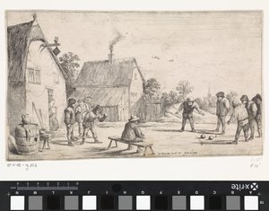Maanviljelijät pelaavat petankkia Ulkoilma-genrekohtaukset (sarjan nimi) tekijältä David Teniers (II)