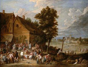 Juhla sadonkorjuun aikaan, taustalla Drij Torenin talo tekijältä David Teniers the Younger