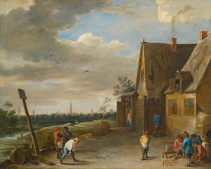 Yhdeksän nastan peli Antwerpenin näköalalla tekijältä David Teniers the Younger
