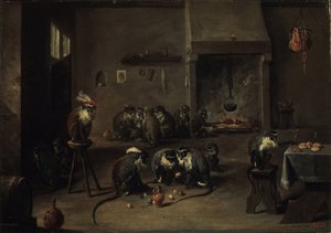 Apinat keittiössä, 1640-luku tekijältä David Teniers the Younger