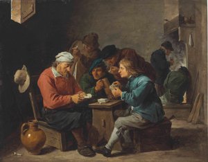 Talonpojat pelaavat korttia sisätiloissa tekijältä David Teniers the Younger