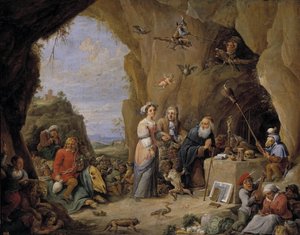 Pyhän Antoniuksen kiusaus, 1600-luvun puoliväli. tekijältä David Teniers the Younger