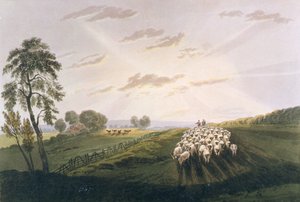 Iltapäivä, Näkymä Surreyssa, kuvitus artikkelista Trakaatti maisemamaalauksesta ja efekteistä vesiväreissä, 1841 (käsinvärinen akvatinta)