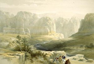 Petra katsoo etelään, 9. maaliskuuta 1839, levy 106 Pyhän maan III osasta, kaiverrettu Louis Haghe (1806-85) pub. 1849 tekijältä David after Roberts