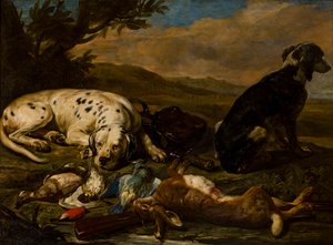 Metsästykseen perustuva asetelma, n. 1665-1701 (öljy kankaalle) tekijältä David de Koninck