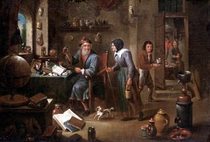 Alkemistin toimisto (öljy kankaalle) tekijältä David the Elder Teniers