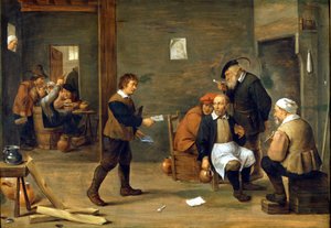 Ryhmä miehiä lämmittelemässä savupiipun edessä. David Teniersin maalaus dit Le Jeune (1610 - 1690) Milano, Museo del castello. tekijältä David Teniers the Younger
