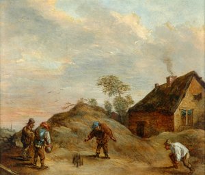 Miehet pelaamassa kulhoissa tekijältä David Teniers the Younger