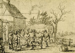 Talon edessä tanssivat talonpojat tekijältä David Teniers the Younger
