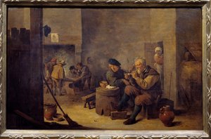 Tupakointi hostellissa David Teniers II Nuoren (1610-1690) maalaus 1600-luvun su. 0,4x0,62 m Madrid, Pradon museo