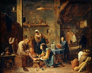 The Barbers Shop (öljy tammen päälle) tekijältä David Teniers the Younger