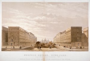 Taloagentin ilmoitus kiinteistöistä Norfolk Squarella, Paddingtonissa, Lontoossa, 1870.