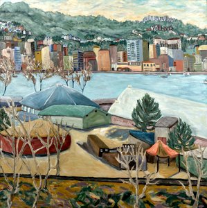 Tammien talvinäkymä, 2019 (akryyli kankaalle) tekijältä Deborah Eve Alastra