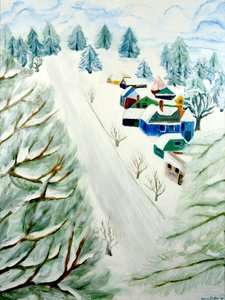 Village Snow, 2014, akryyli kankaalle tekijältä Deborah Eve Alastra